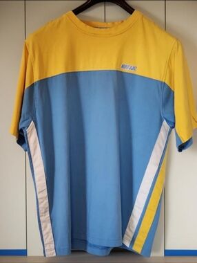 Vintage Nike Air Shirt Mens XXL Light Blue/Yellow Embroidered 1 & Logo (READ)